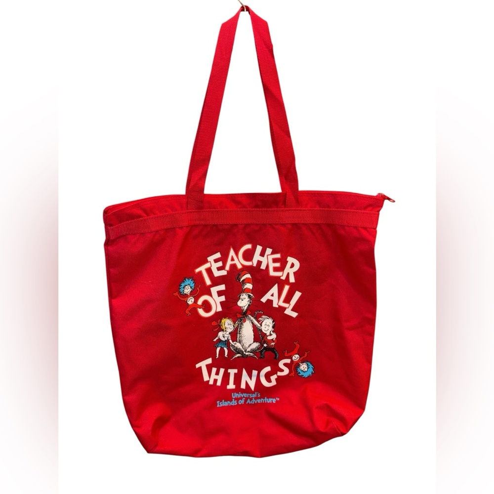 Universal Studios Red Canvas teacher Tote Bag with dr. Seuss